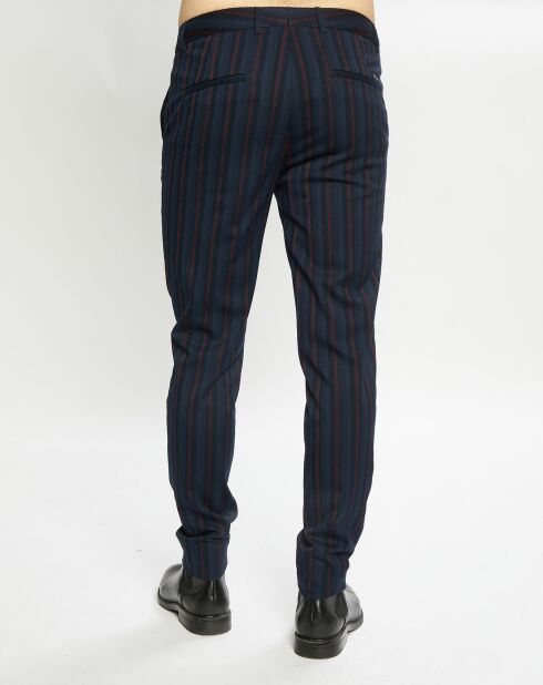 Pantalon Chino Slim Fit rayé bleu/rouge